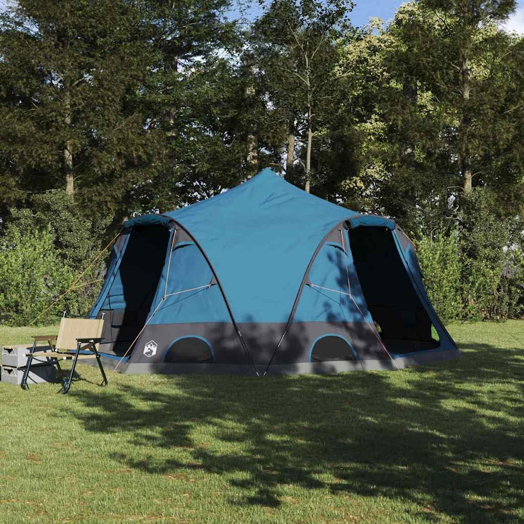 Namiot kopułowy dla 4 osób z dachem, niebieski, 505 x 450 x 248 cm, poliester 185T, namiot kempingowy z wentylacją, E-port, odporny na promieniowanie UV, wodoszczelny, w zestawie torba do