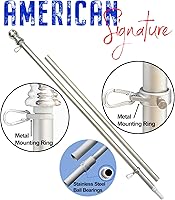 Vista 2 de Mástil de bandera para casa, poste de bandera giratorio de aluminio resistente de 6 pies sin enredos con anillos de montaje de metal, asta