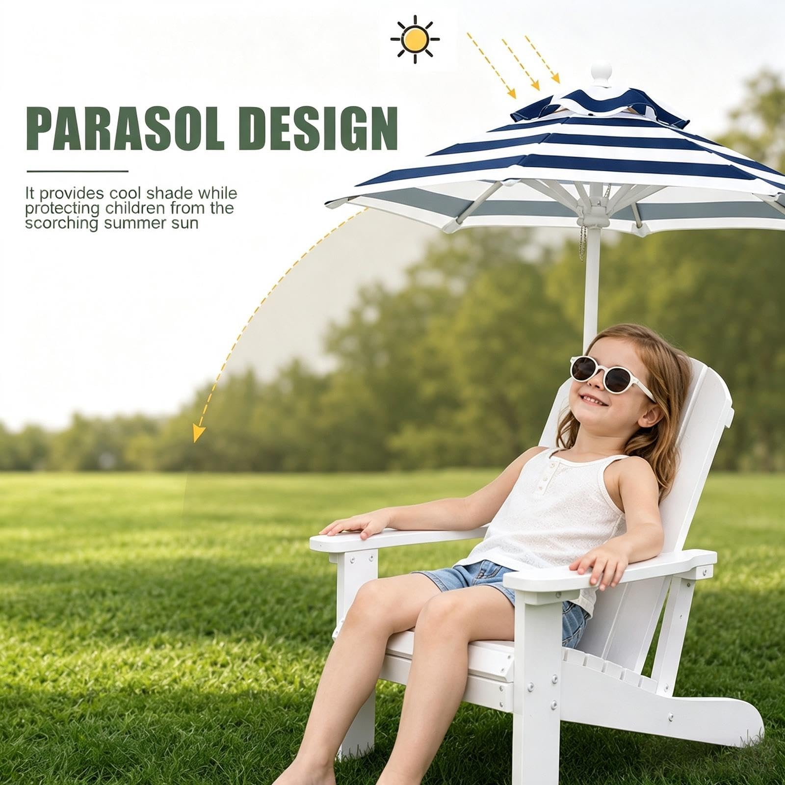Lettino Prendisole con Ombrellone Staccabile per Bambini, Sedia da spiaggia | Funzione ergonomica da esterno Sedia a sdraio per viaggi in giardino relax(Blue B)