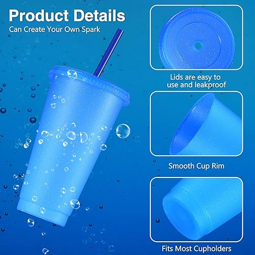 Miniatura 3 de Amyhill 12 vasos reutilizables con purpurina con tapas y pajillas, vaso de plástico de 24 onzas, taza de viaje para café helado, taza de viaje para