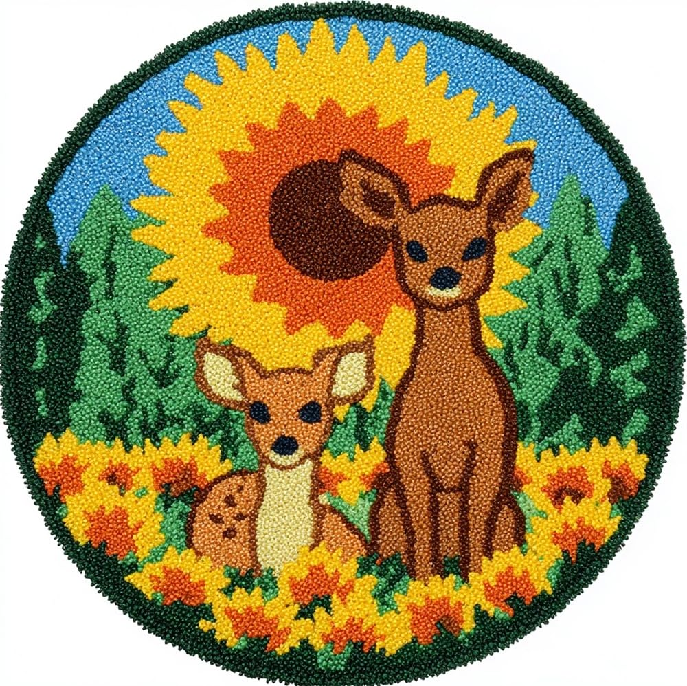 kitphoenix DIY Rug Kit Sunflower and Deer