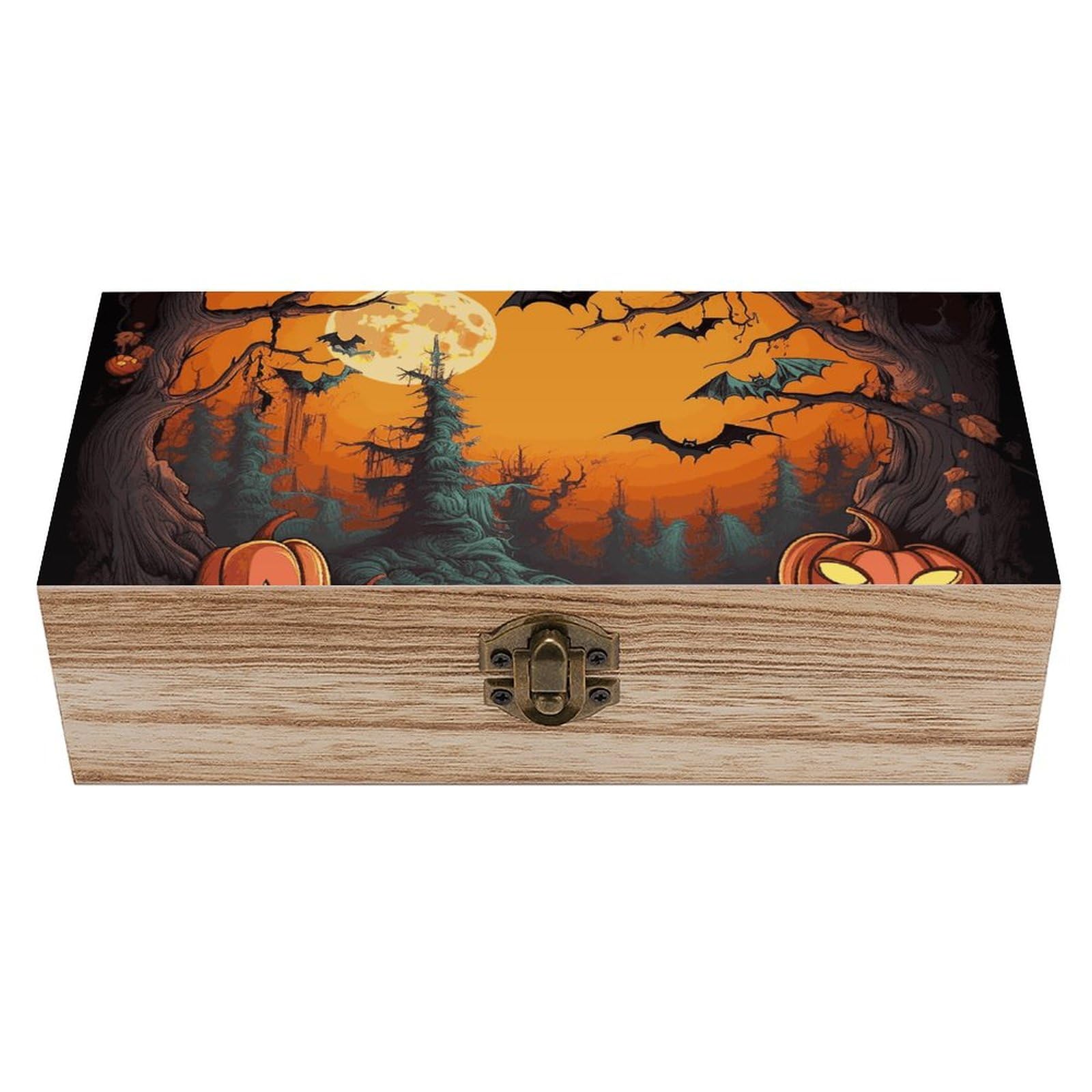 Boîte en bois horreur citrouille déco de table Halloween et rangement souvenirs
