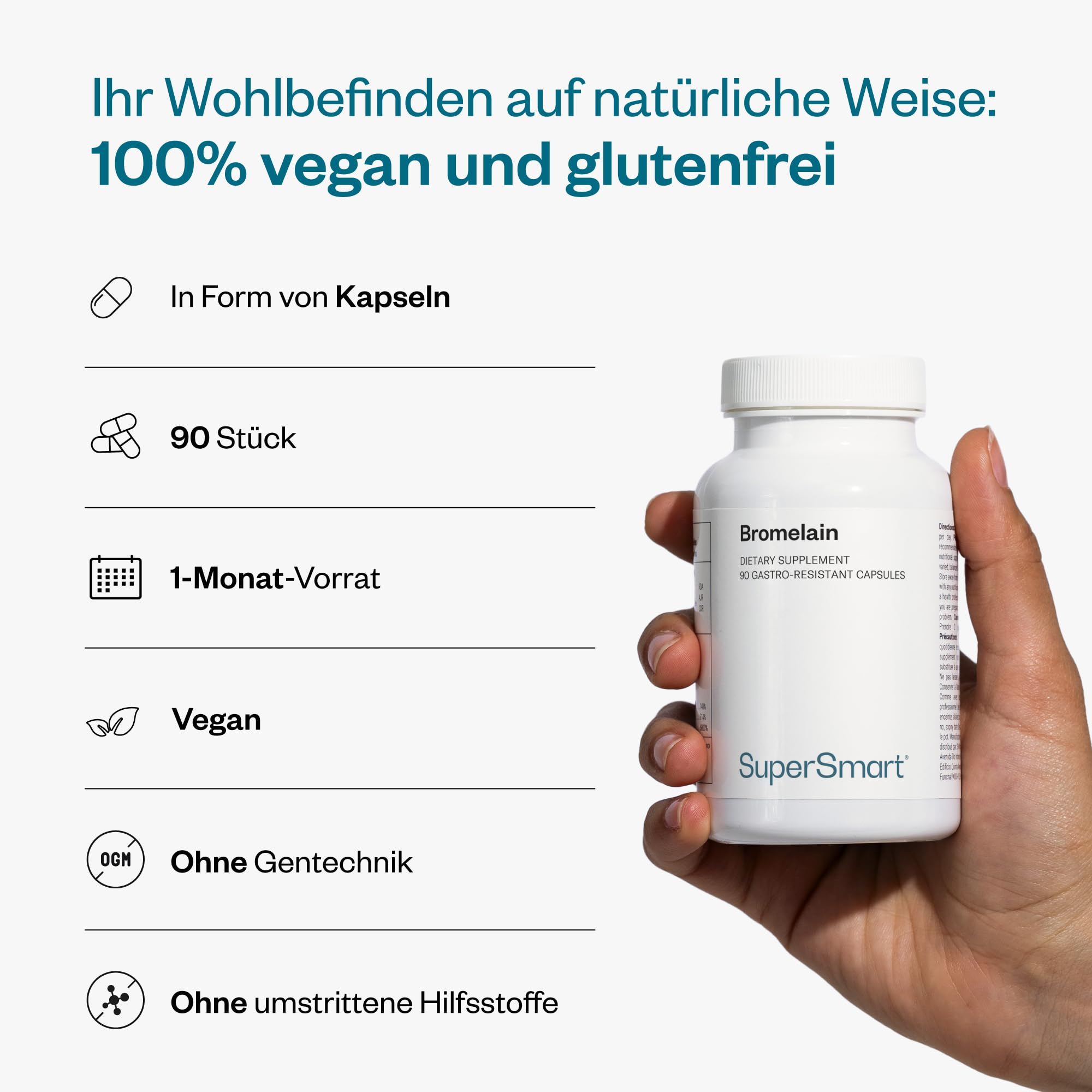Bromelain - Entzündungshemmendes Enzym - Unterstützt das Immunsystem - Hilft bei der Verdauung und Regeneration - In DrCaps-Kapseln - Geeignet für Veganer - Von Supersmart
