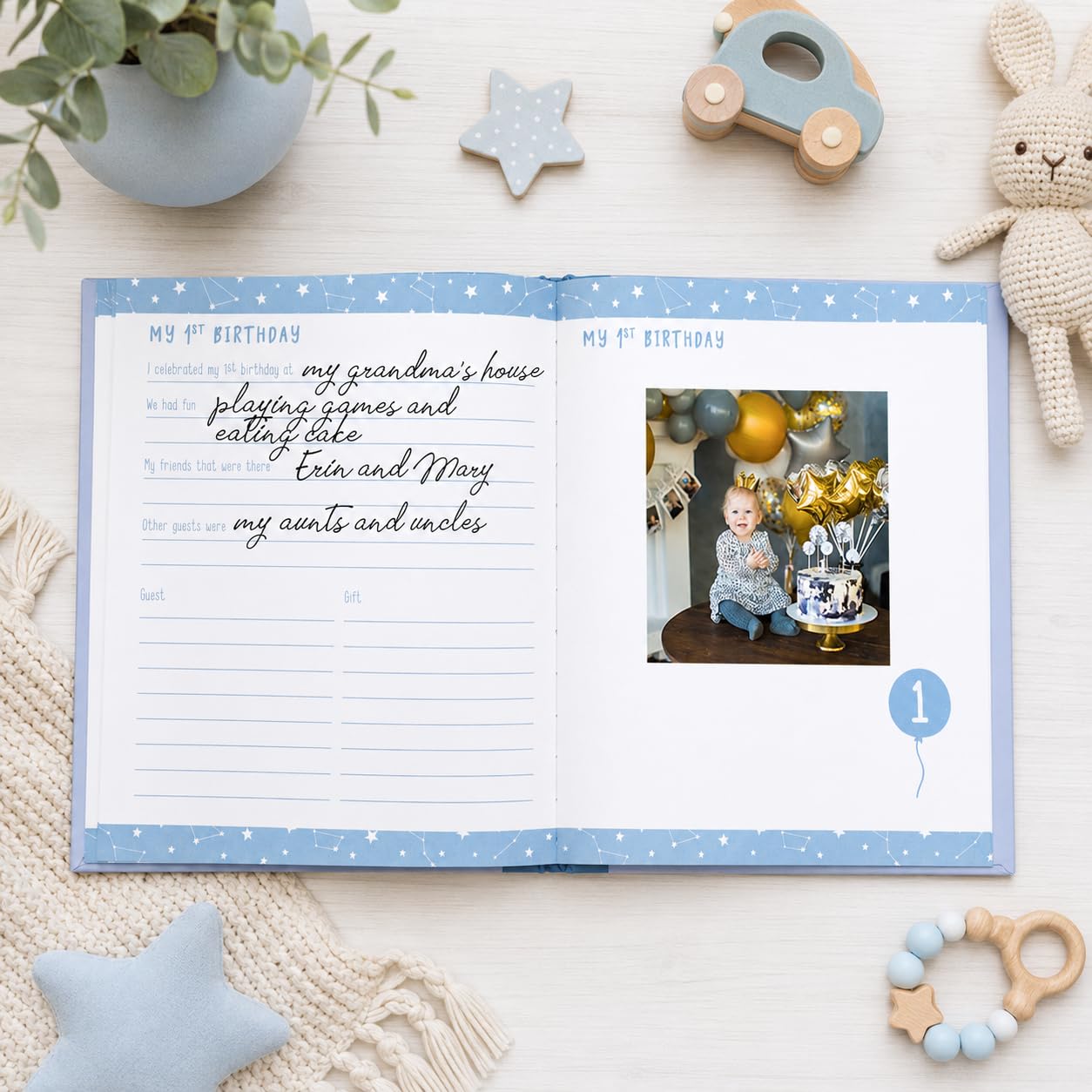Constellation Baby Memory Book, Included Ink Pad For Handprint Or Footprint, First 5 Years Milestone Pregnancy Journal, Gender Neutral, Newborn Keepsake, Blue