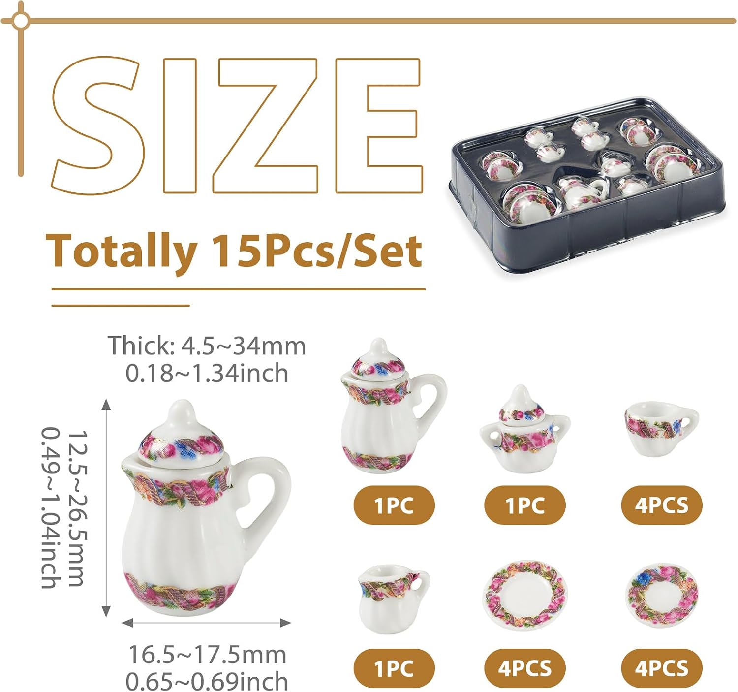 FASHEWELRY 15Pcs Porcelain Teacup Teapot Plate Miniature Ornaments image 5