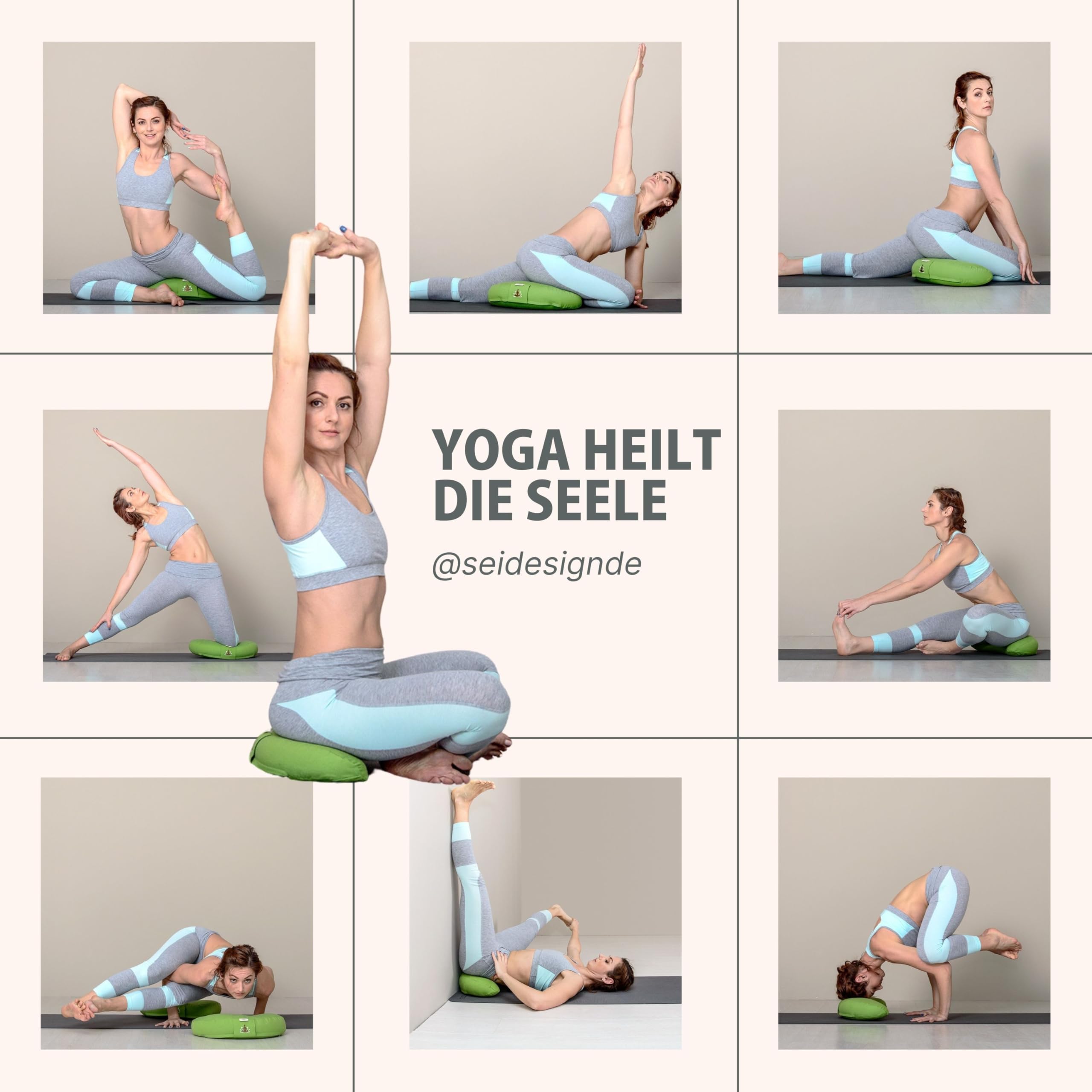 sei Design - Cuscino da Yoga con Imbottitura in Grano saraceno, 46 x 25 x 10 cm, Colore: Grigio