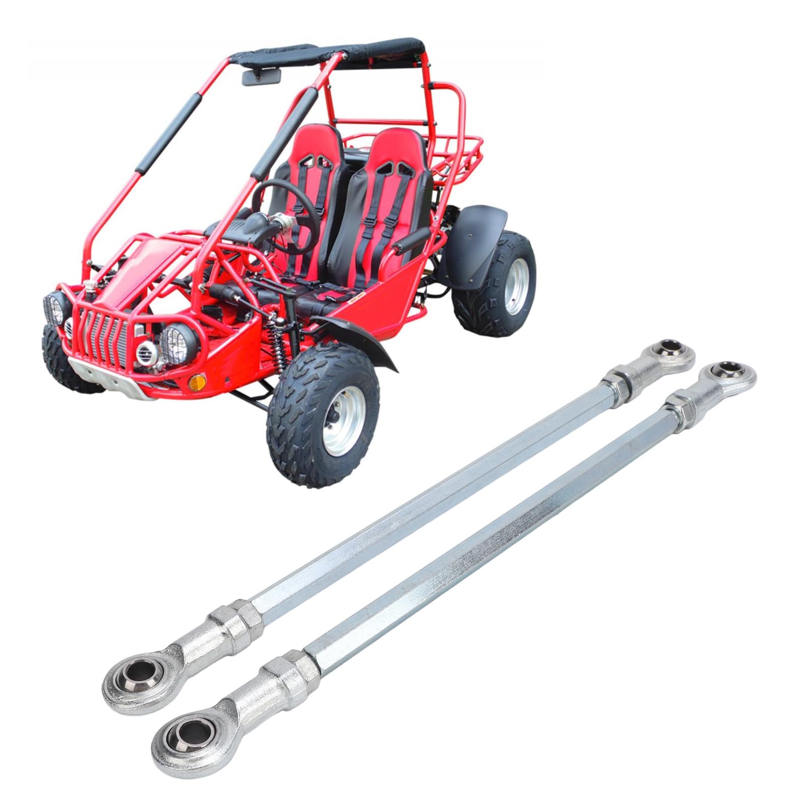 VOBOR 1 Paio Kit Tiranti ATV 280mm Lega di Acciaio Argento Kit Tiranti Giunto Sferico, Giunti Robusti Estremità 'albero Sterzo Set per Quad Dirt Bike ATV Go Kart