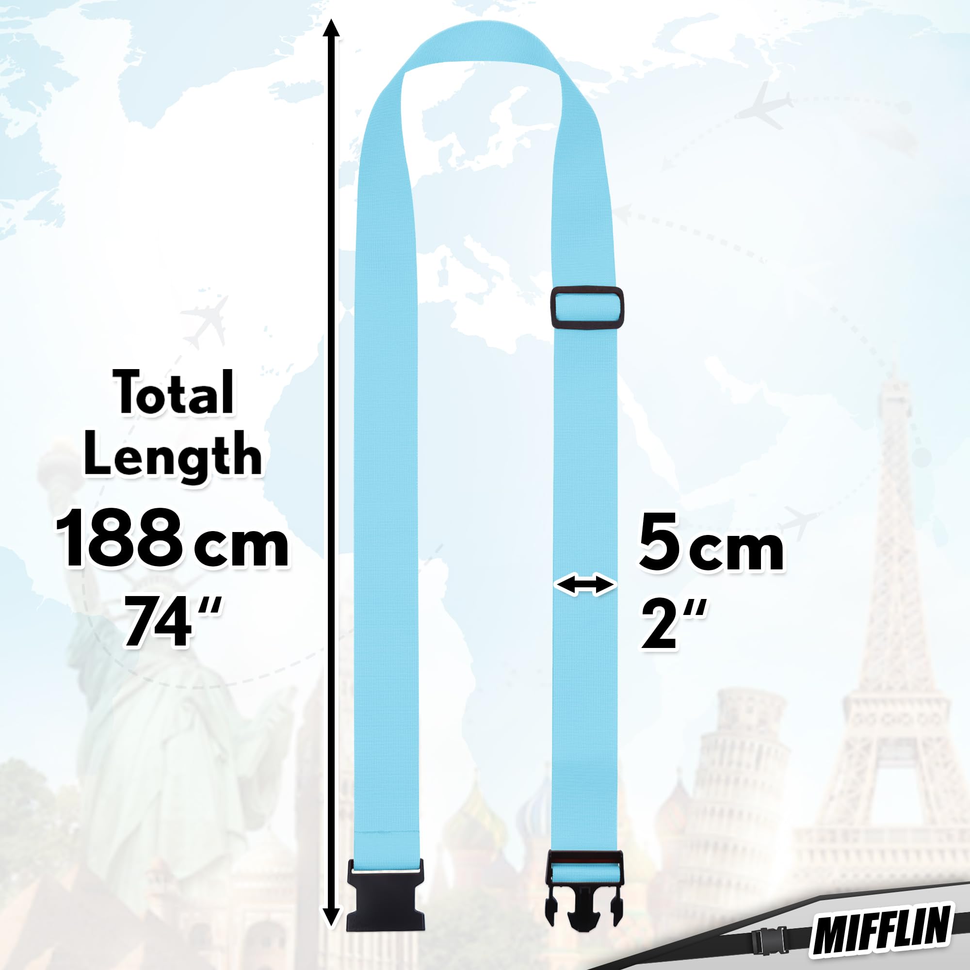 Luggage Straps - Mixed Color, 2m Long, 5cm Wide, 4 Pack - Adjustable Nylon Belt for Travel Suitcases & Bags - by Mifflin