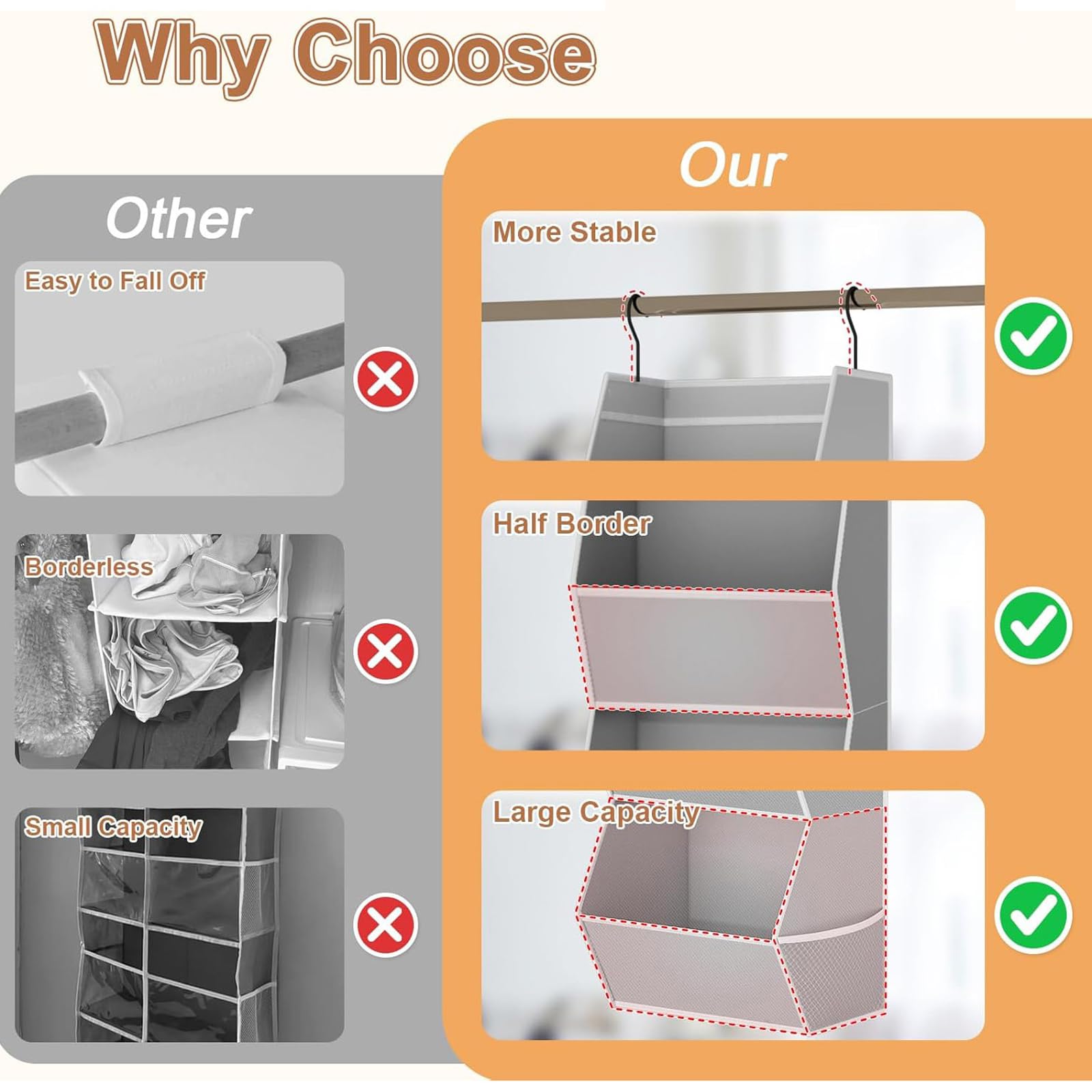 Organizador vertical de almacenamiento para colgar en espacios reducidos, estantes ajustables para armario de dormitorio, ahorro de espacio compacto para ropa y accesorios