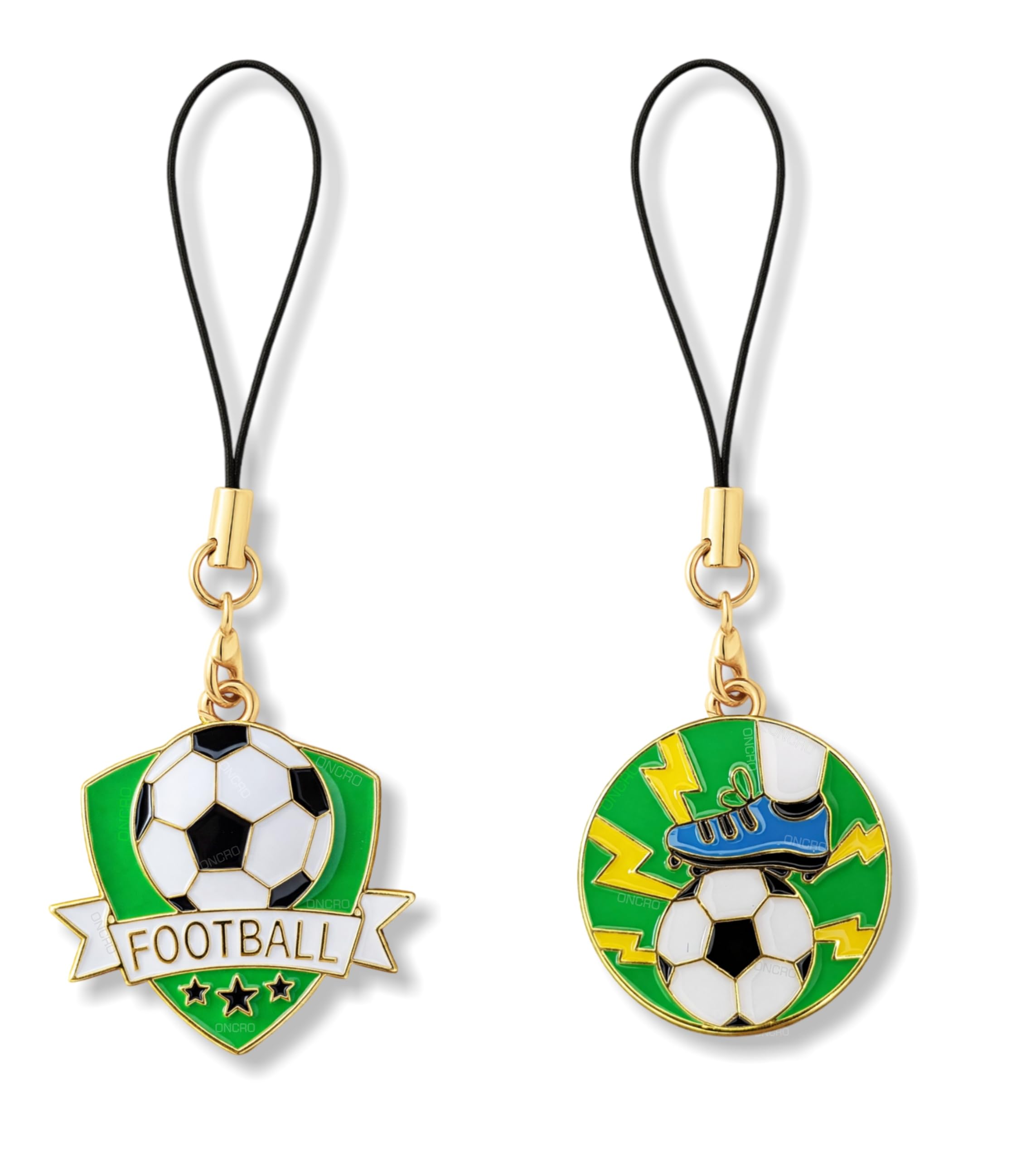 Pack of 2 Green Football Soccer Sports Round Cut Pendant Phone Charms Aesthetic for Girls Boys Women Backpack Hanging Keychain Key Ring Gold Accessories Necklace Bracelet Lobster Clasp Thread-image-48