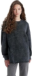 تيشيرت بأكمام طويلة ورقبة دائرية ضيقة وقصة واسعة للنساء من ديفاكتو، C4575AX