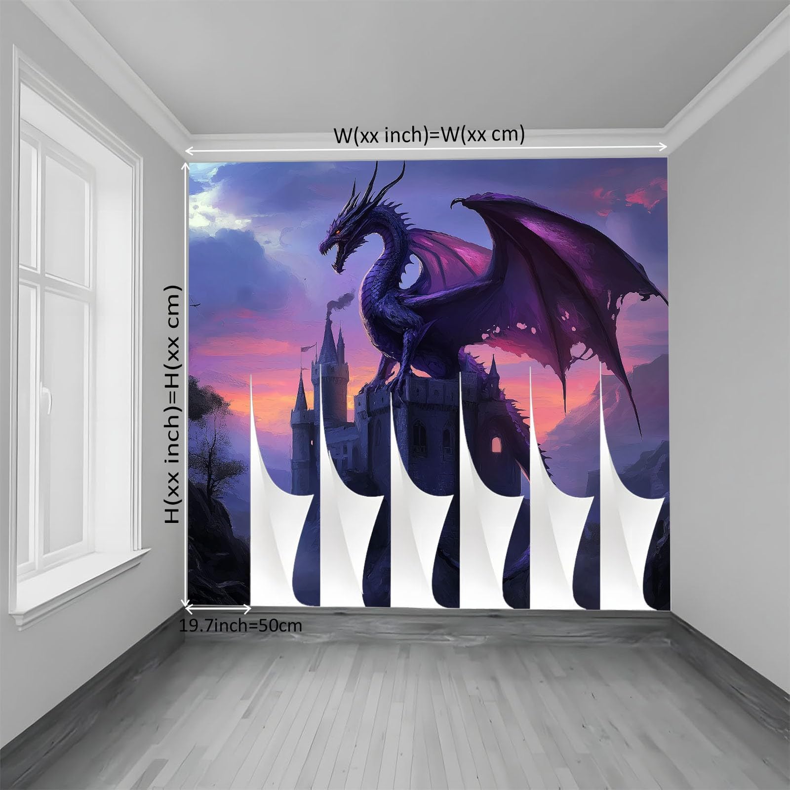 Papel Pintado Infantil 3D Fantasía Cuento De Hadas Castillo Dragón 400 x 280 cm - Mural de Pared para Habitación de Niños y Niñas en Tela No Tejida Premium - Diseño Artístico para Soñar Azul Púrpura