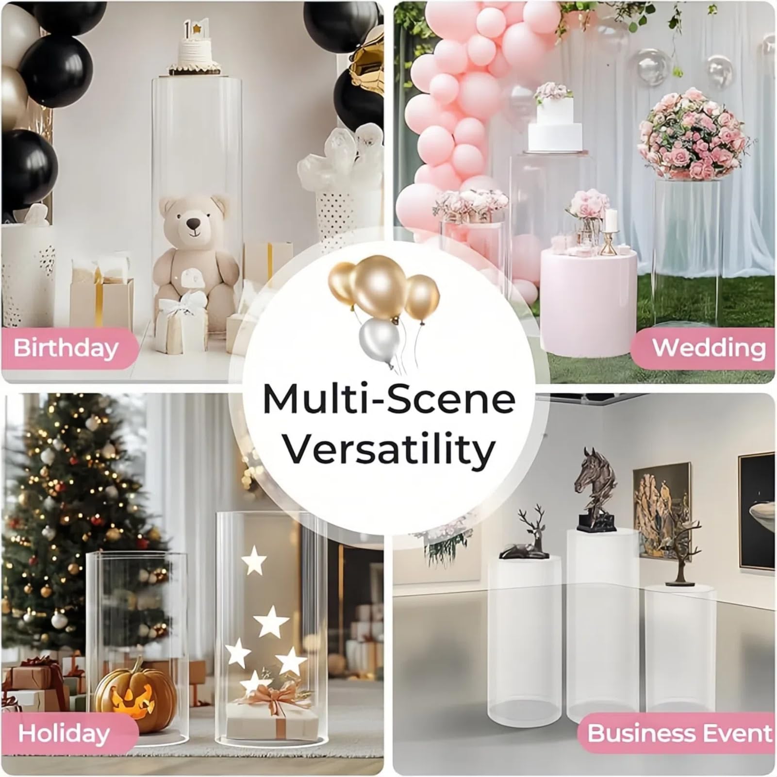 3 Set di Piani Espositivi, Supporto Decorativo A Colonna Trasparente, Cilindro per Feste di Compleanno, per Matrimoni, Compleanno, Collezionabili