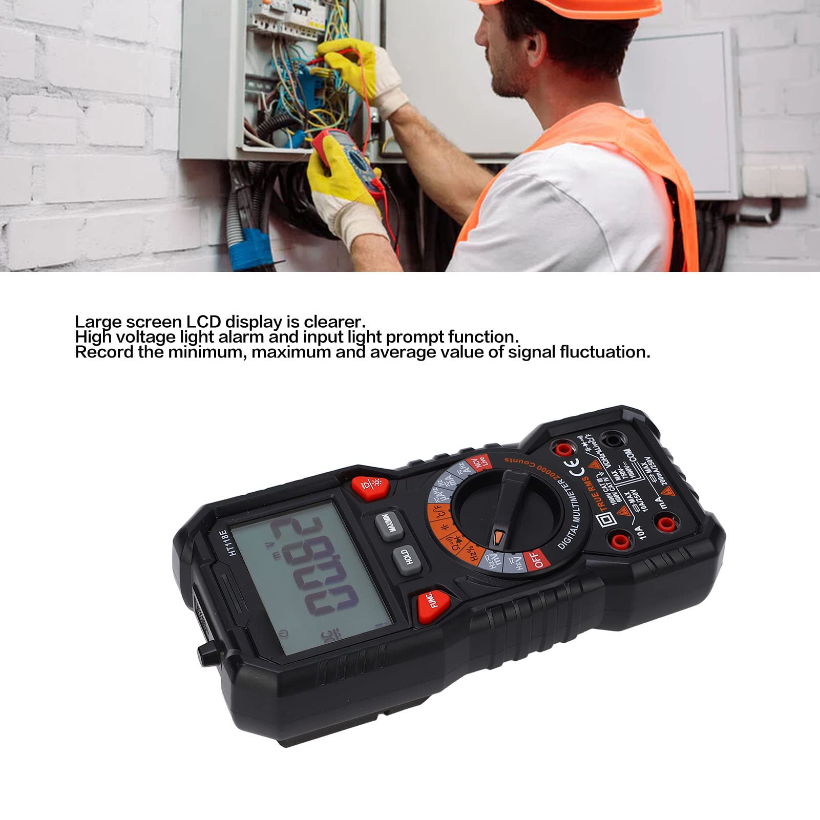 Multímetro Digital, Probador de Voltaje de Rango Automático Voltímetro Medición de Voltaje Ca CC Resistencia de Corriente Capacitancia Continuidad Diodo Ciclo de Trabajo Frecuencia NCV Prueba de Cable