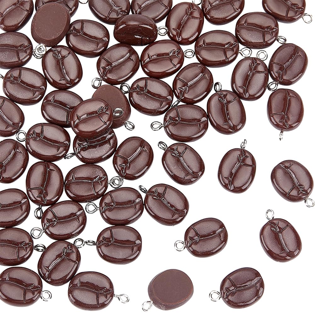 Granos de café colgantes OLYCRAFT de resina artificial marron para joyas DIY 80 uds