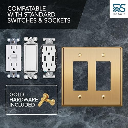 Miniatura 6 de Rio Salto Placa de pared para interruptor de doble luz dorada de metal dorado o placa de pared, placa de pared para receptáculo, cubiertas de