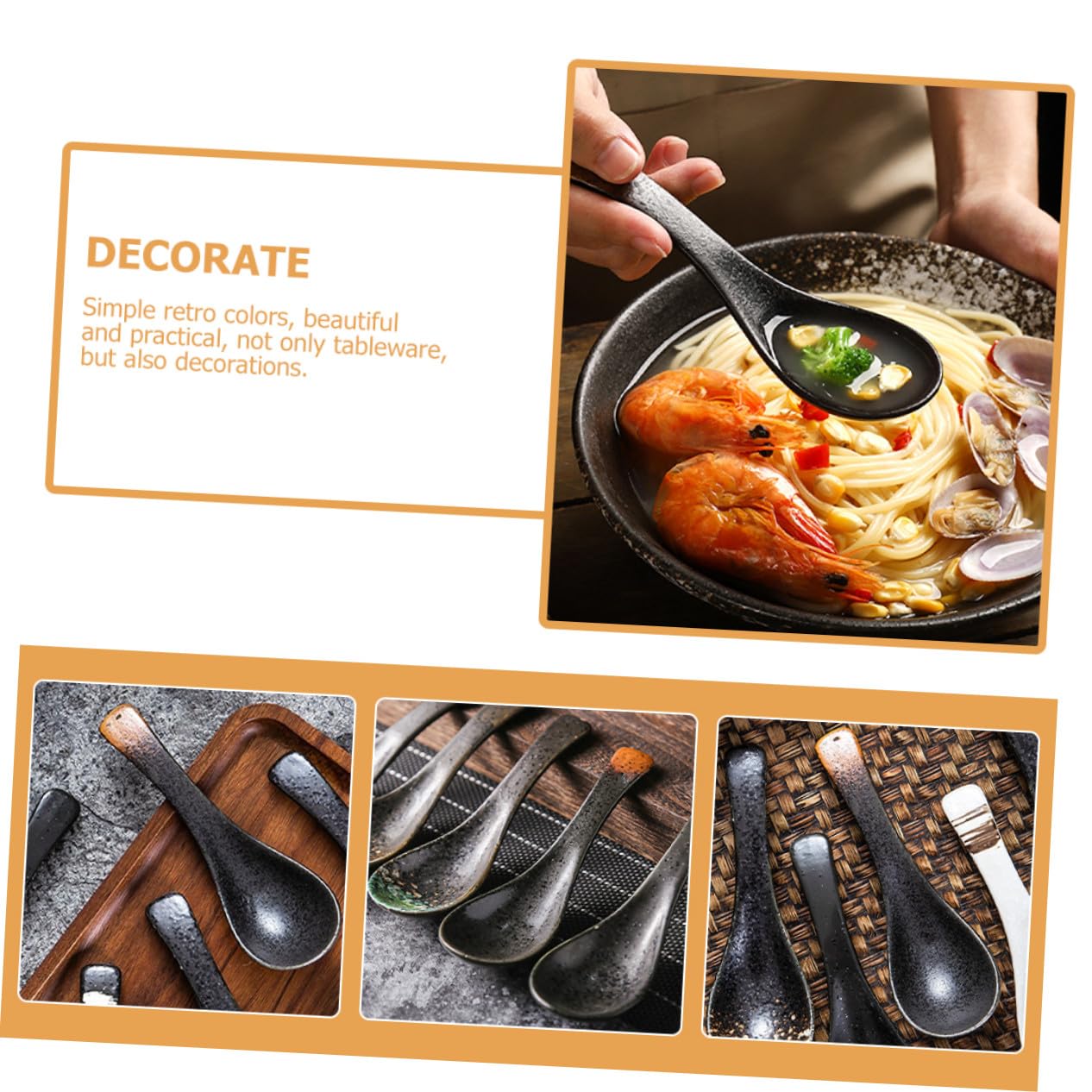 4 piezas Cucharas de Sopa Cerámicas Japonés Cucharas para Arroz y Porridge Resistentes y Anti-quemaduras Diseño Retro para Uso Diario Restaurantes y Hogar