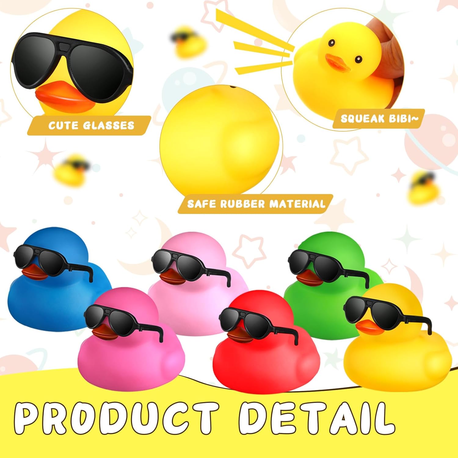200 Pcs Mini Rubber Ducks with Sunglasses, Bulk Mini Tiny Ducks Bath Toys Float Squeak Bathtub Duckies Cruise Baby Shower Birthday Party (Colorful)