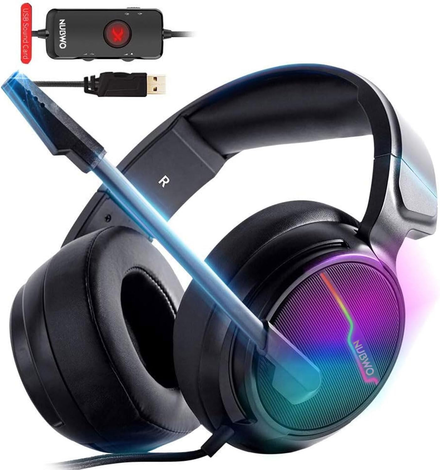 XIBERIA -V20 USB PS4 Headset for Host Connection, 7.1 Surround Sound for PC Gaming with 1.95m Cable and Noise Cancelling Mic for Laptops, Computers, Mac and MacBook with RGB Light