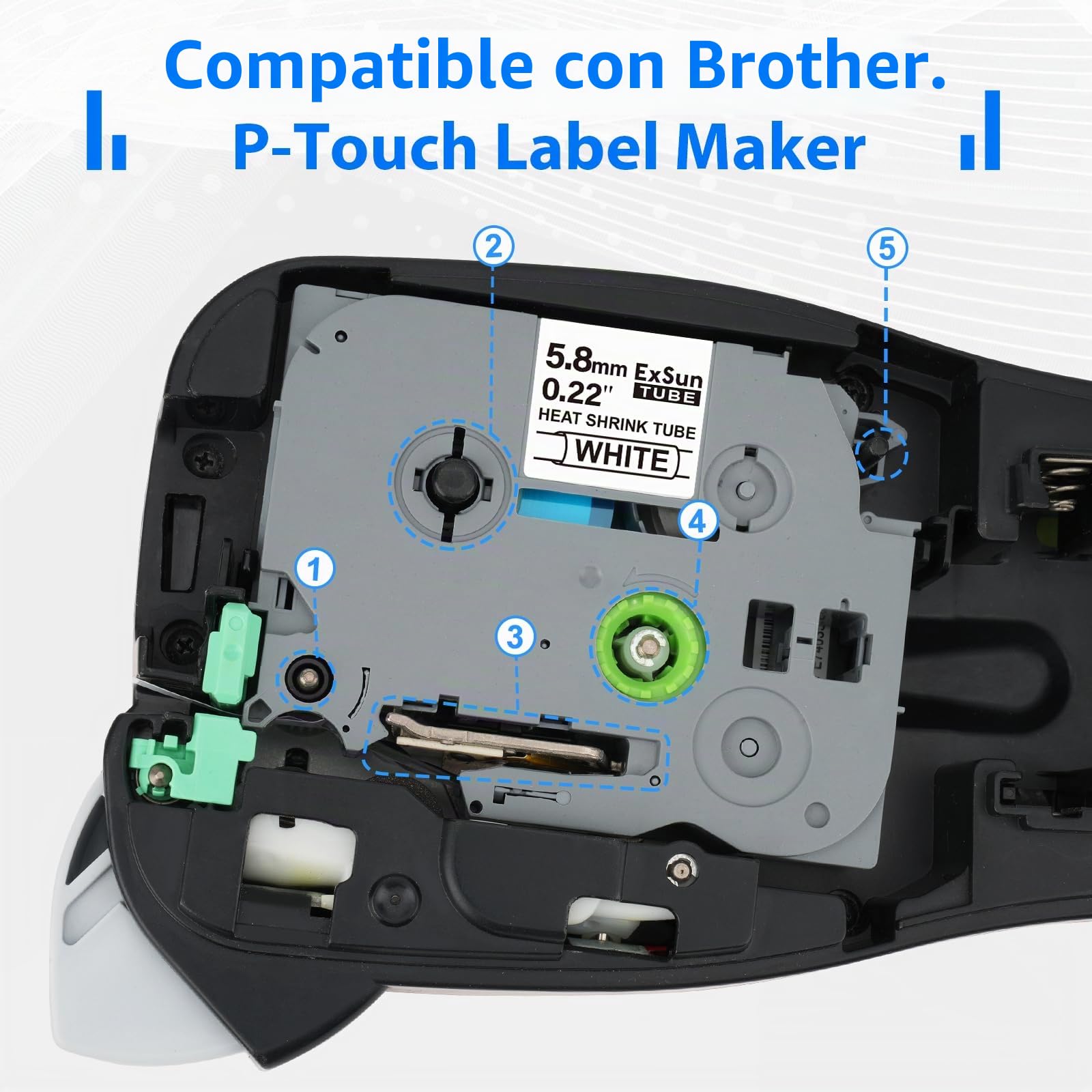 5,8mm Termocontraíble Cinta de Etiquetas Compatible para HSe-211 HSe211 Cinta de para Brother P-touch PT-E100 E110 E300 E550W D210 D410 P300BT E310BTVP E560BTVP, Negra sobre Blanco