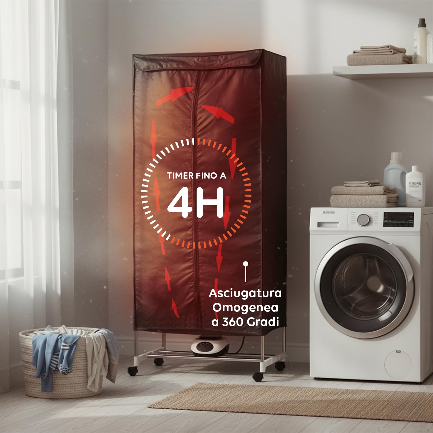 Wintem Drybox Smart Asciugatrice ad Aria Rettangolare 1000W con Timer 4 Ore, Telo di Copertura e Telecomando, Multiuso come Stendibiancheria Elettrico e Armadio Portatile