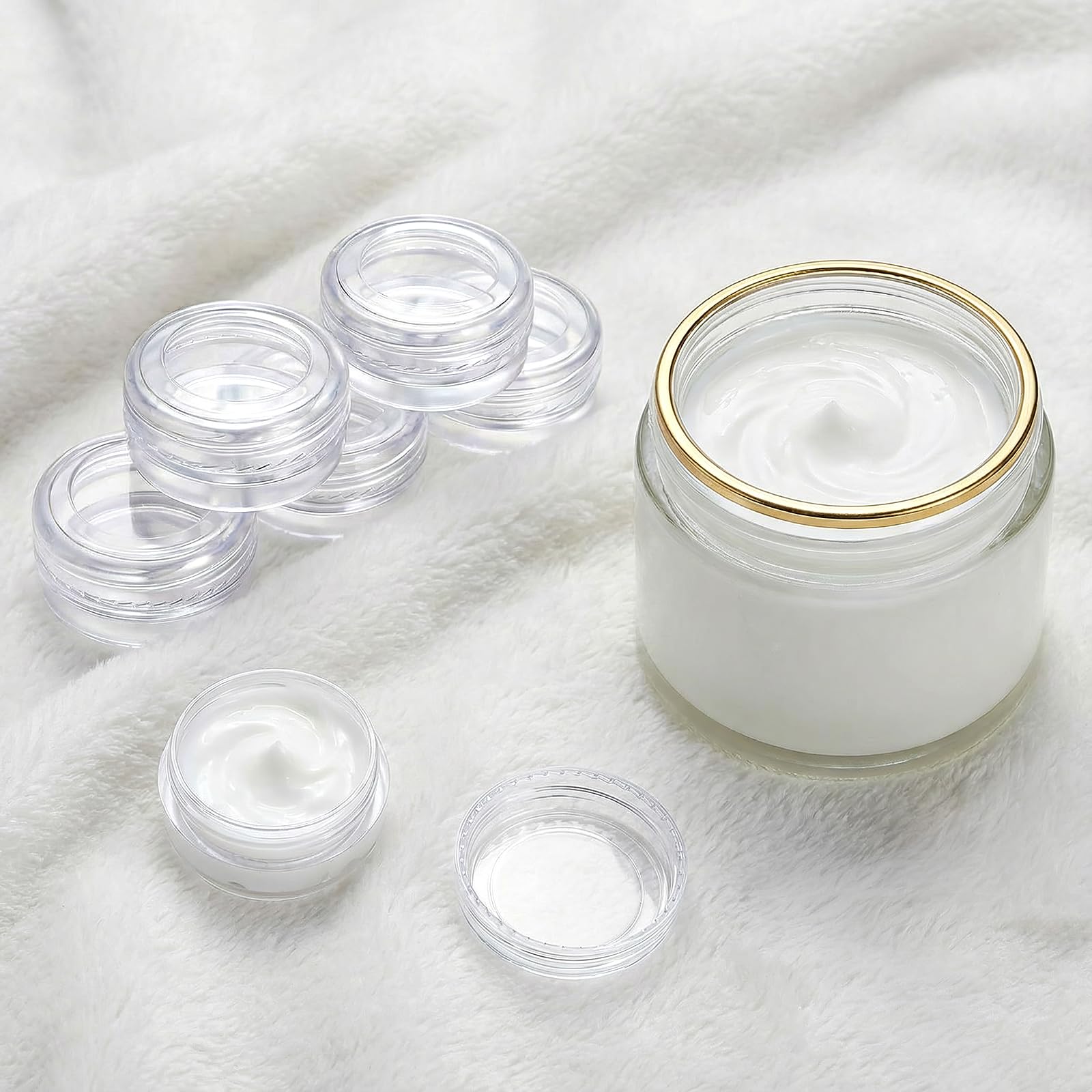 Lawei 108 Pezzi Contenitori Cosmetici Vuoti Viaggio Vasetti Barattolo Set con Coperchio per Stoccaggio di Creme Campione - 3 g/ 3 ml, Trasparente