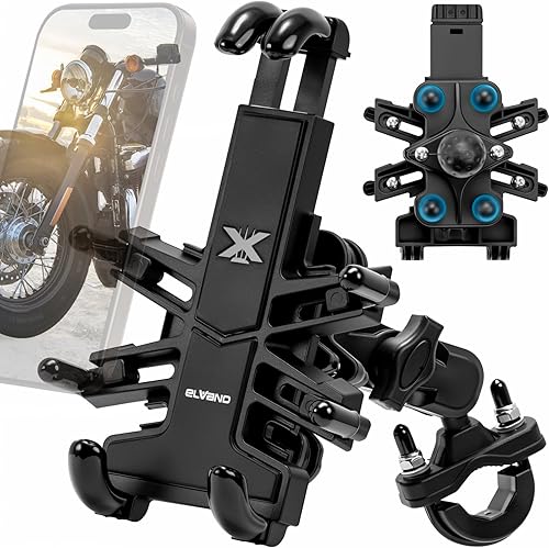 Miniatura 1 de ELVANO Soporte de teléfono para motocicleta soporte de teléfono antivibración con amortiguador de vibraciones para teléfono inteligente de 4.7-7.2