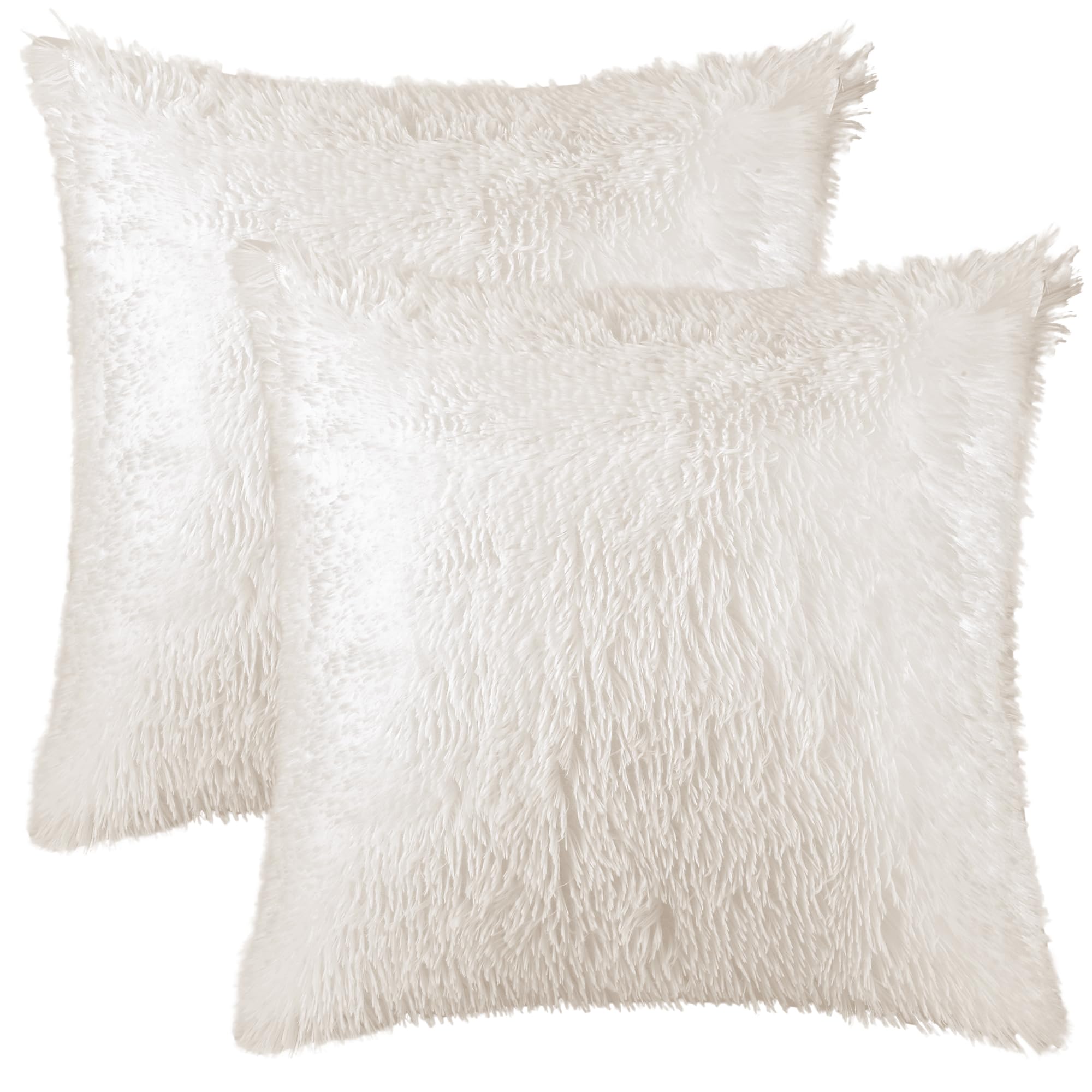 Uxcell 2 Pack Luxury Faux Fur Cushion Covers, Soft Fluffy Furry Throw Pillow Cases for Sofa Bedroom, Cozy Decorative Square Pillowcases Beige 40 x 40 cm