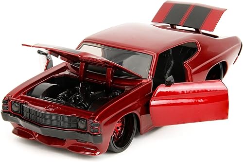 1971 Chevy Chevelle SS Rojo Metálico con Rayas Negras Rosa Slips Serie 124 Modelo de Auto Fundido a Presión por Jada 35191