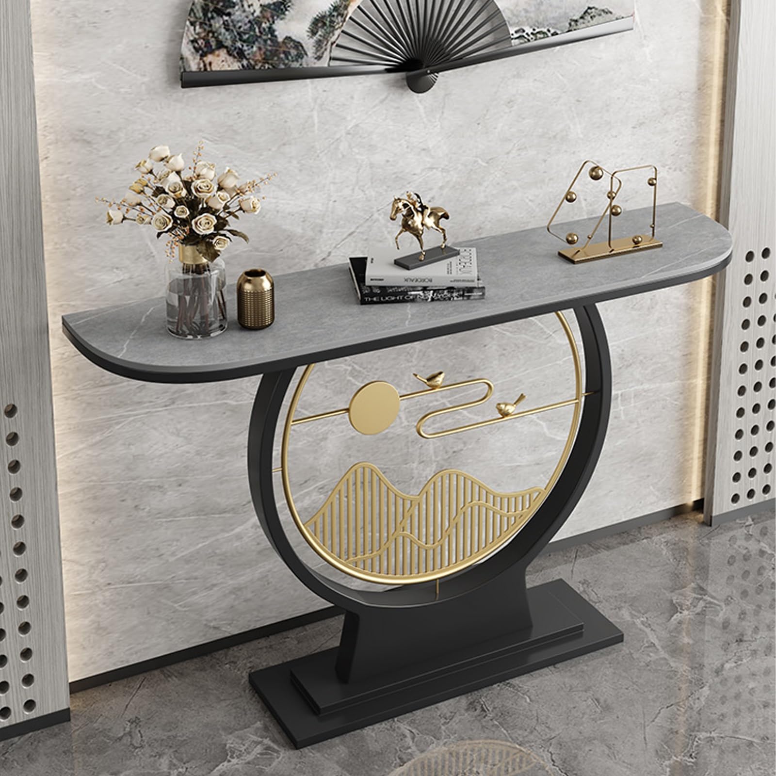 Consolle con Piano in Marmo, Tavolo Consolle Ingresso, Mobile in Stile Moderno, Adatto A Ingressi, Corridoi, Ingressi E Foyer(Gray2,130cm/51.1in)
