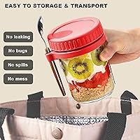 Vista 3 de Paquete de 4 recipientes de avena durante la noche con tapas y cuchara, tarros de vidrio de 16 onzas para avena durante la noche, contenedor