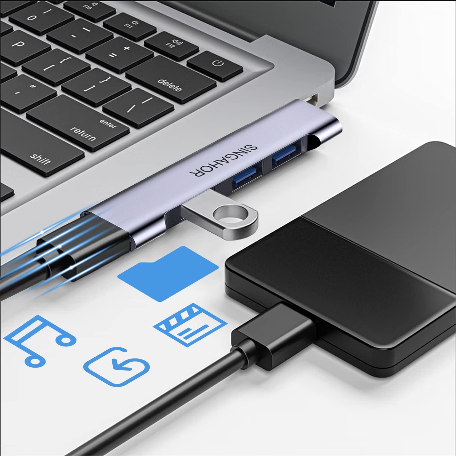 Hub USB 3.0, 4-portowy hub USB 3.0, koncentrator USB do komputera PC z 3 portami USB 2.0 i 1 portem USB 3.0 do pamięci USB, dysku twardego, drukarki, konsoli, aparatu, klawiatury, myszy (model prawy