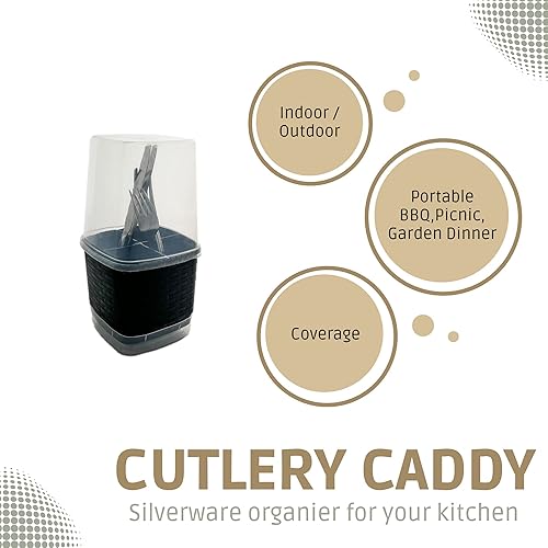 Miniatura 2 de Soporte para cubiertos y utensilios cubiertos de ratán, organizador de plástico para cubiertos con tapa superior, perfecto para cocina, picnic,