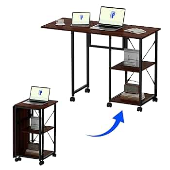 折りたたみデスク 多機能机 pcデスク 収納棚付きテーブル 伸縮式パソコンデスク Amazon｜FUNROLUX 折りたたみデスク 多機能机 pcデスク 収納棚