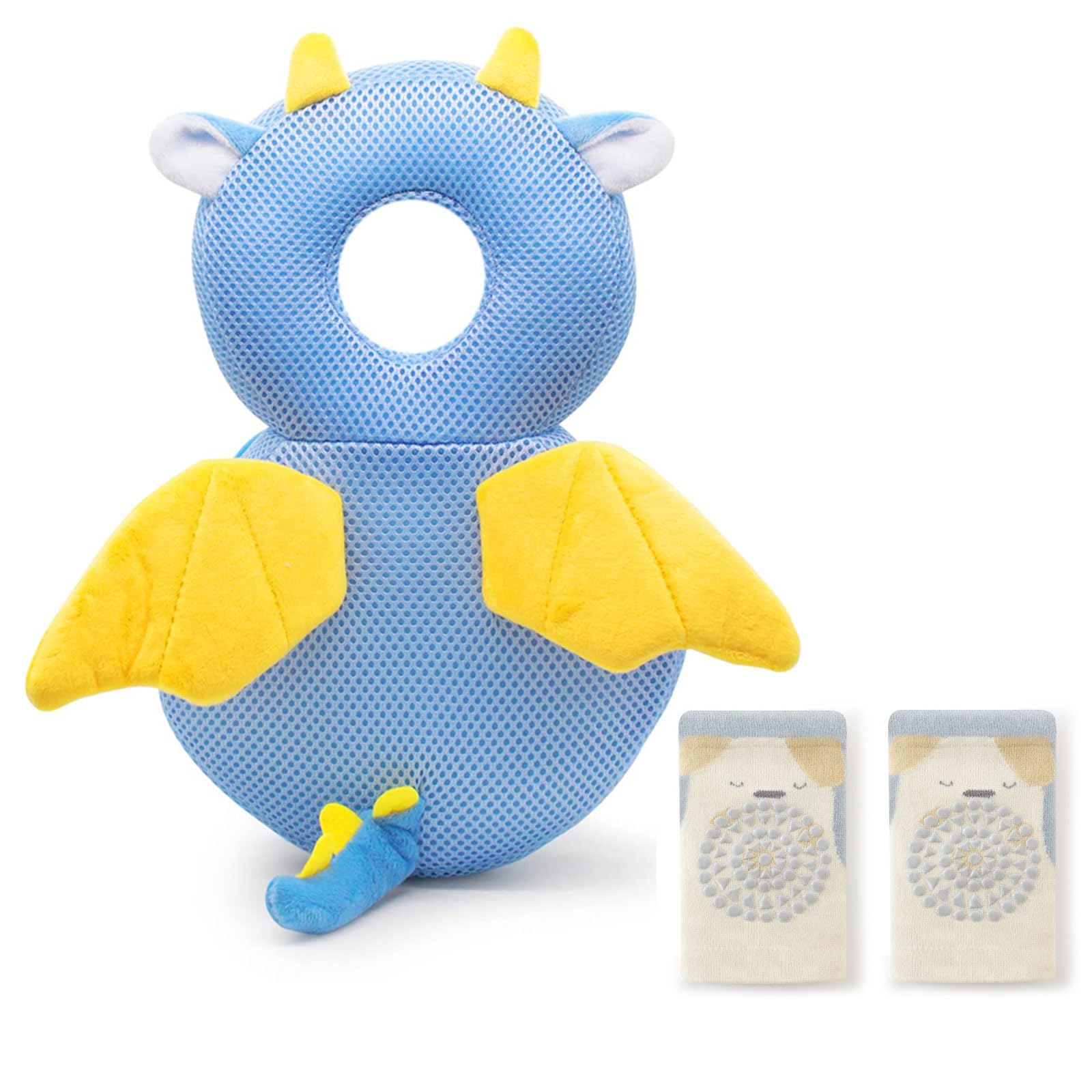 Furforstk kopfschutz baby umfallen mit Knieschützer baby kopfschutz rucksack Atmungsaktive head protection backpack zum Kleinkinder Krabbeln und Laufen Lernen (Drache) Baby wehrt sich nicht