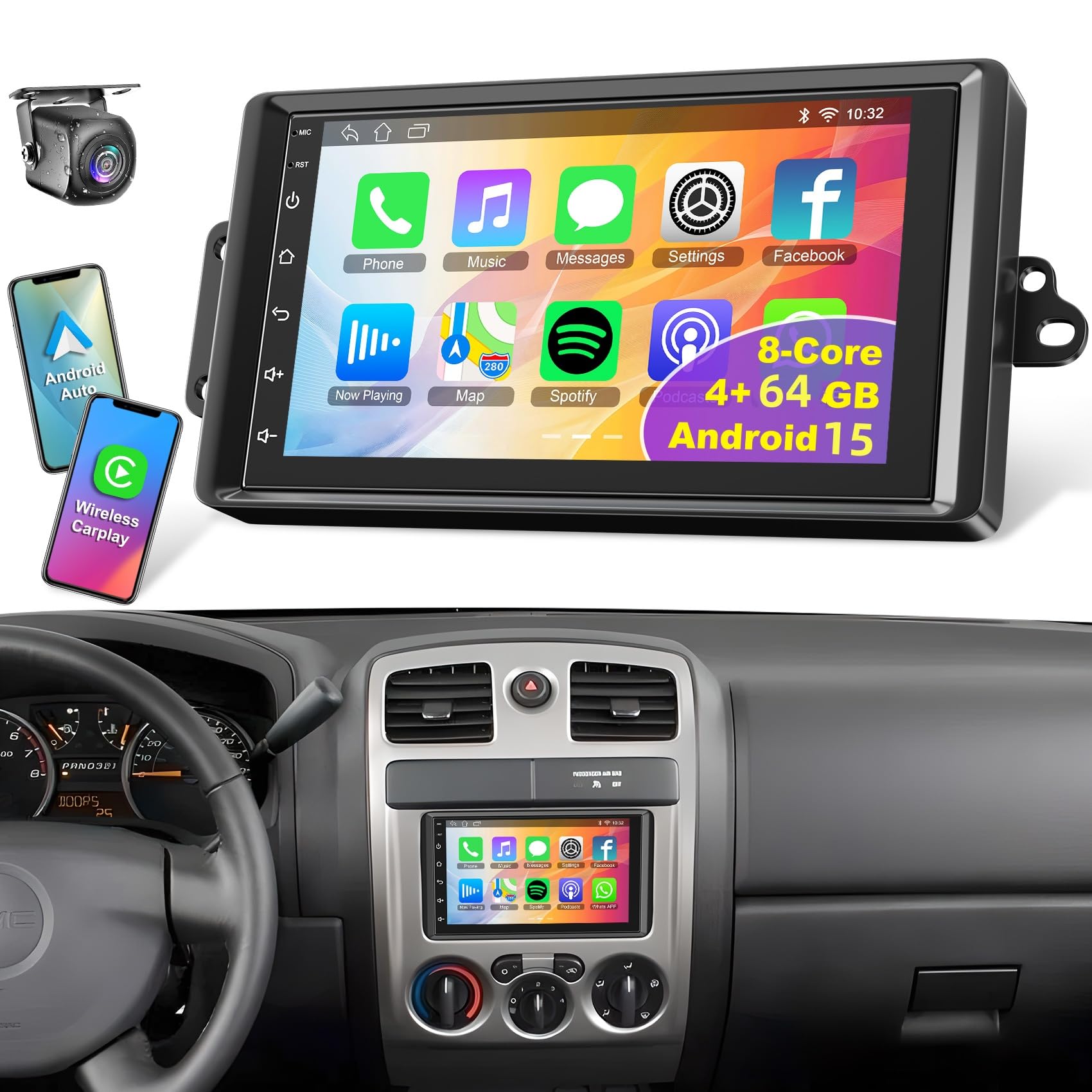 Photo 1 of (4+64GB) Android 15 Car Radio for 2003-2006 Chevrolet Chevy Silverado Impala Tahoe GMC Siera Yukon,7 Inch IPS Touch Screen, Siera Radio with Bluetooth/WiFi/GPS/FM/SWC/Backup Camera