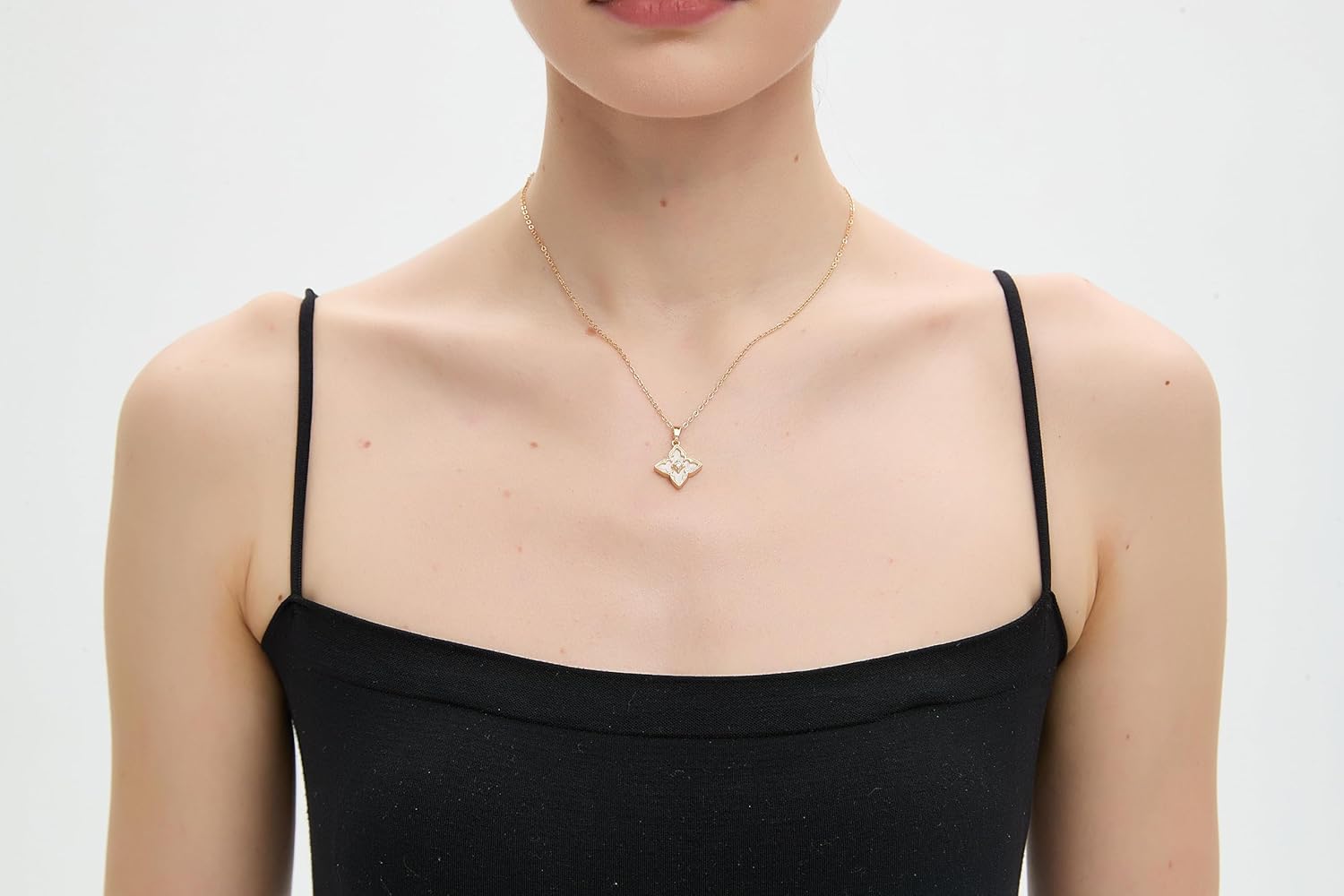 14K Gold Plated Gold Clover Necklace, Dainty Four Leaf Lucky Choker Charm Colorful Clover Adjustable Chain Shell Made Pendant Necklace for Women Jewelry - Image 2