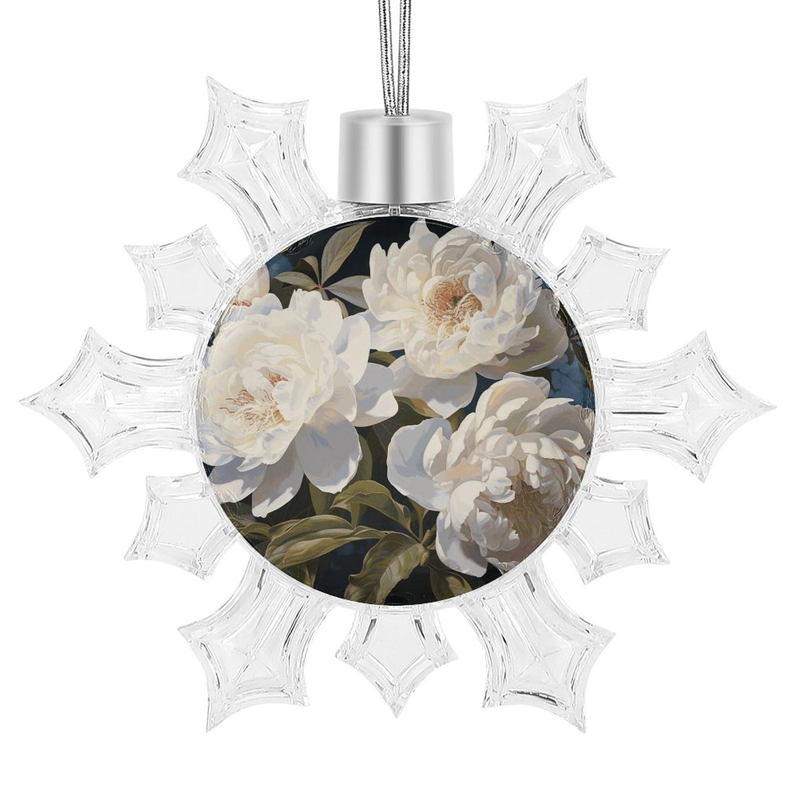 White Peony Snowflake Decorations,Christmas Decorations，Christmas Indoor Winter Wonderland Decor，Hanging Ornaments for Xmas Tree Winter New Year Party Supplies
