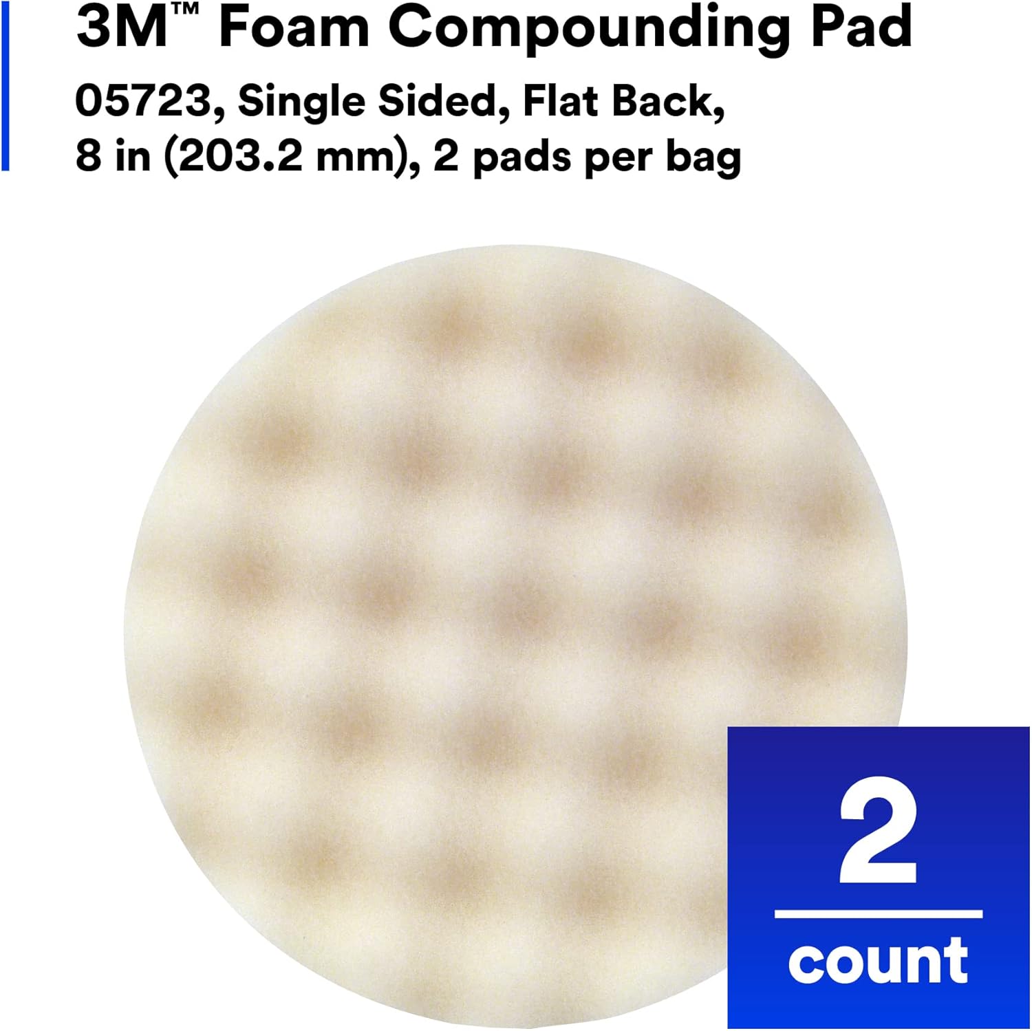 3M Foam Compounding Pad, 05723, Single Sided, Flat Back, Hook and Loop, 8 in (203.2 mm), 2 Pads/Bag - Image 2