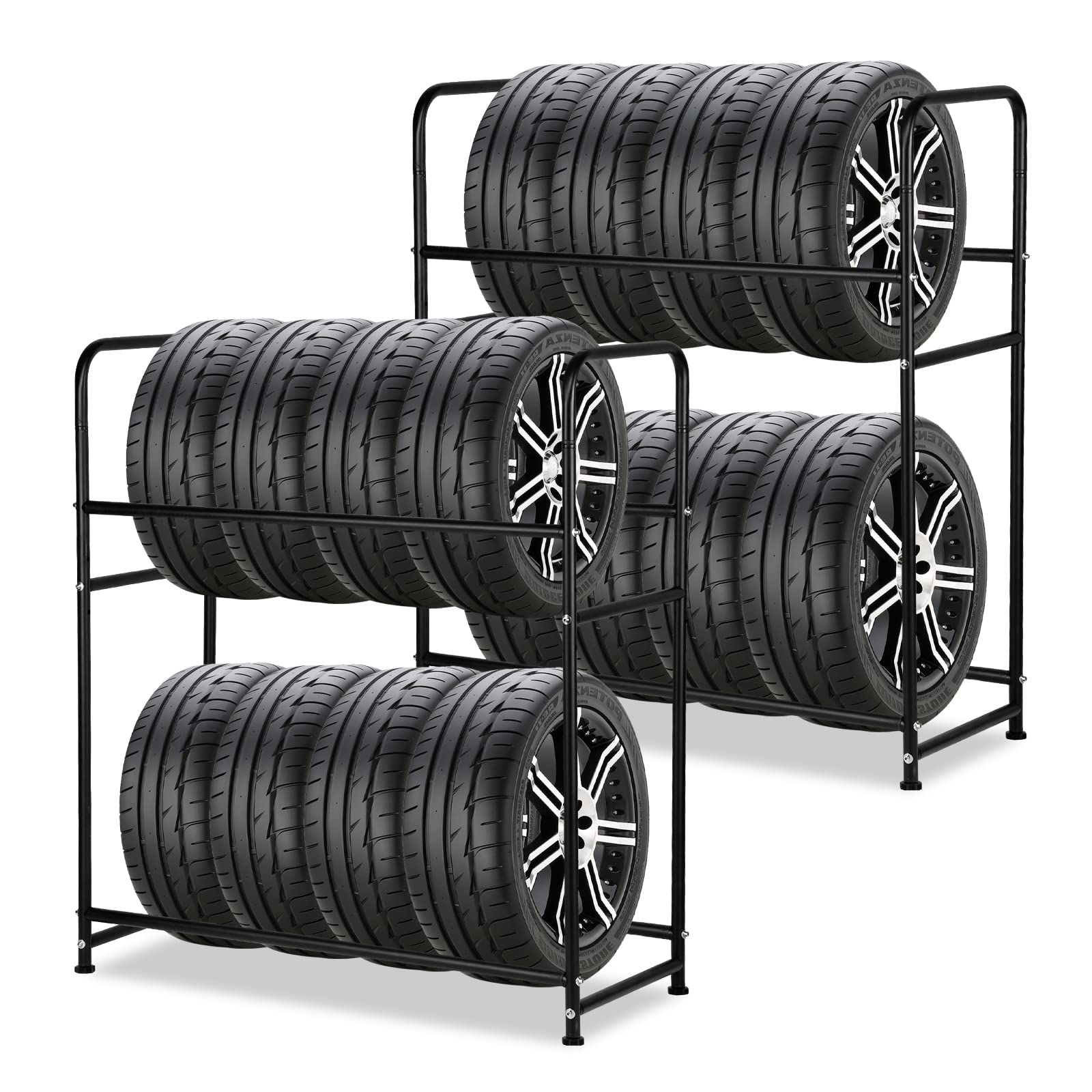 Ansobea 2X Porta Gomme Auto da Garage, Supporti per Pneumatici per 8 Pneumatici, capacità di carico 180 kg, con Copri Pneumatici Auto, Portagomme Porta Cerchioni Garage Cantina,107 x 46 x 117 cm