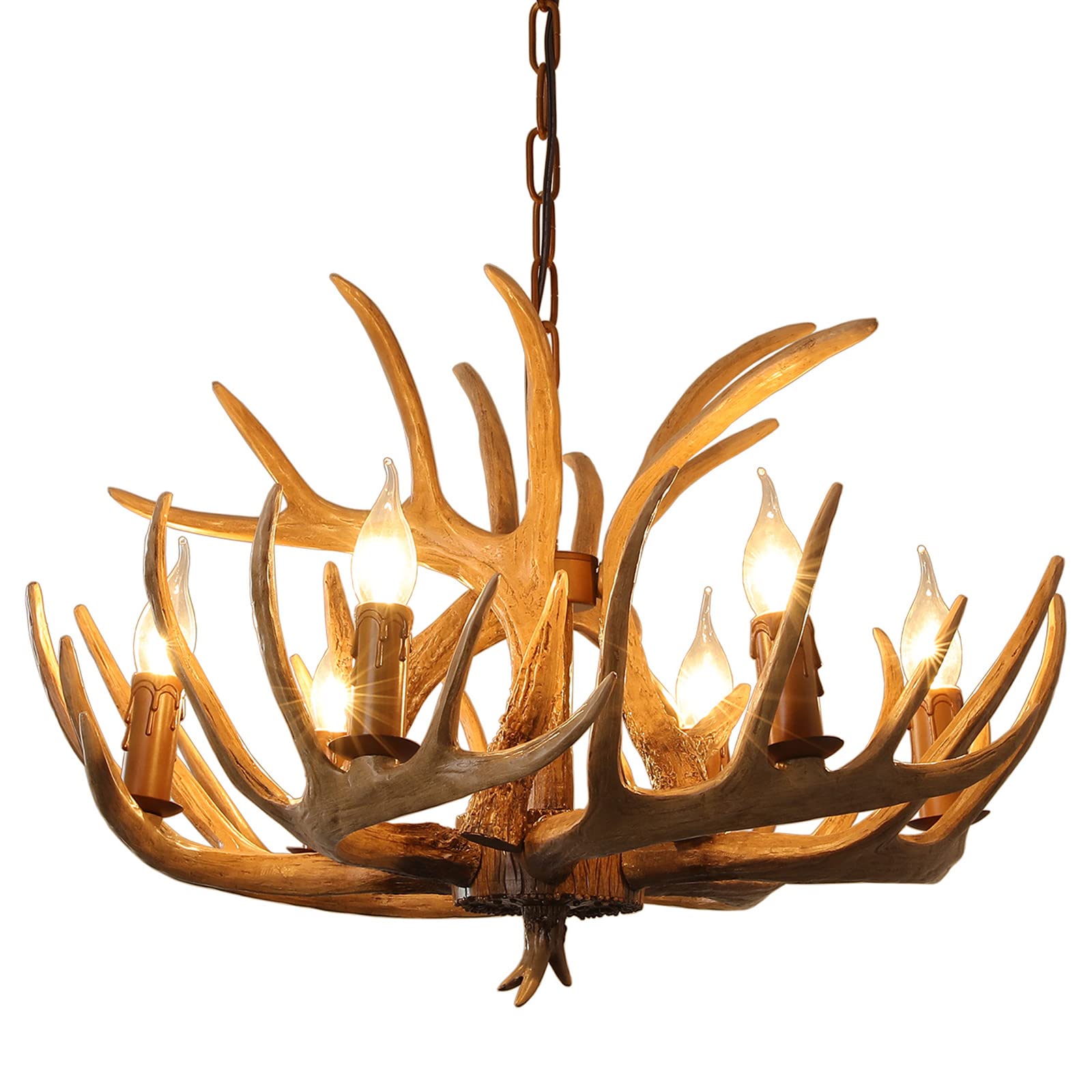 HermnJakk Antler Chandelier with Adjustable Chain - 6 Light Farmhouse Antler Chandeliers Deer Horn Lamp for Dining Room, Kitchen, Living Room, Bedroom, Bar, Cafe, and Cabin for High Ceilings