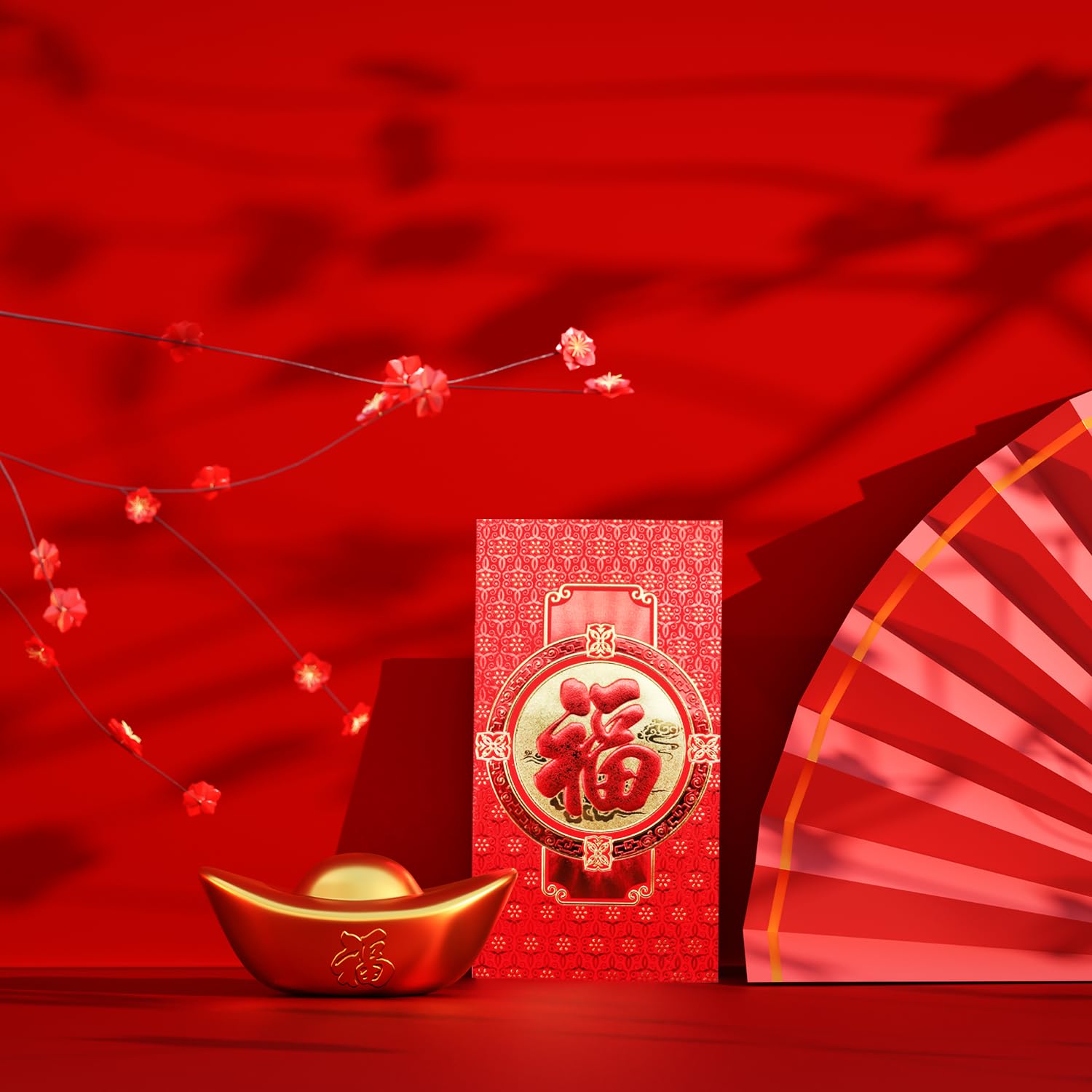 Lot de 24 enveloppes rouges chinoises Hong Bao Grande taille pour Nouvel An chinois, mariage
