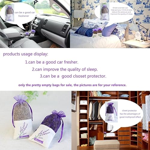 Miniatura 3 de Sachet - Bolsas vacías de malla de lavanda, bolsas de lino y organza de gasa para lavanda, especias y hierbas (12 bolsas con cordón morado)