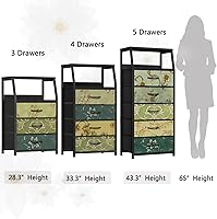 Vista 8 de Furnulem Retro Night Stand with 3 Drawers and 2-Tier Shelf, Small Nightstand Side Table, Vintage Storage Dresser for Bedroom, Fabric Drawer
