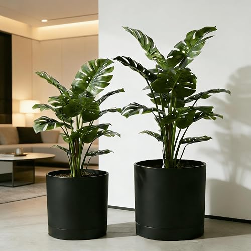 GreenShip Set of 2 Indoor Plant pots, Cylinder Planters with Drainage Hole and P