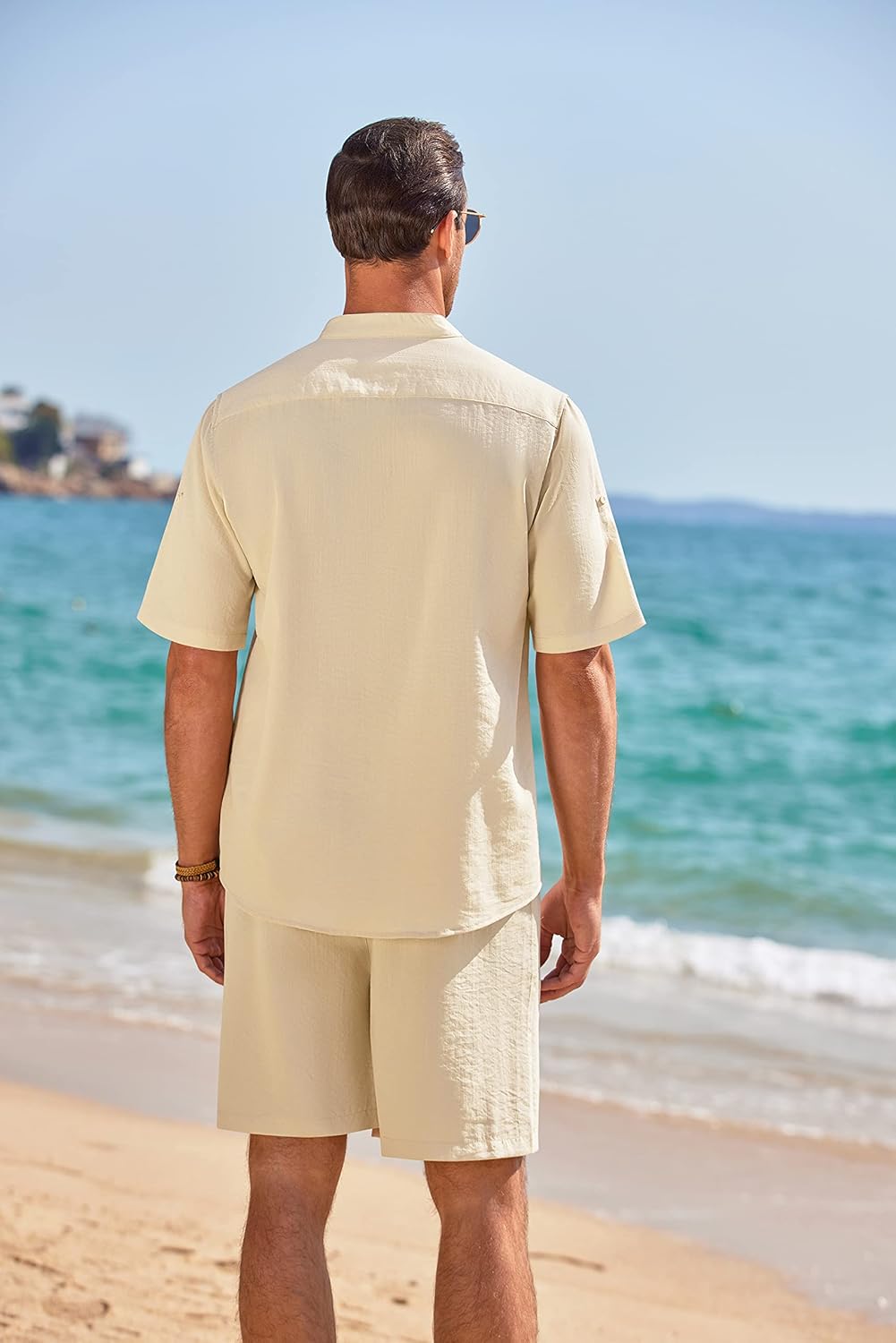 COOFANDY Men's 2 Pieces Linen Set Henley Shirt Short Sleeve and Shorts Summer Beach Yoga Matching Outfits - Image 4