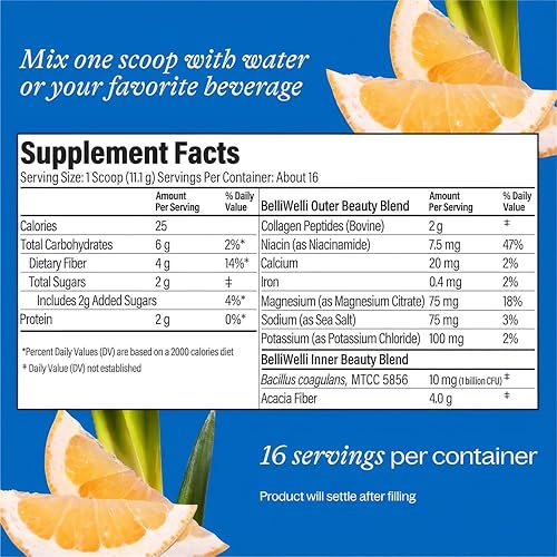 Miniatura 5 de BelliWelli Suplemento de fibra para mujeres y hombres – Polvo de fibra diaria premium de acacia orgánica con colágeno añadido, electrolitos y