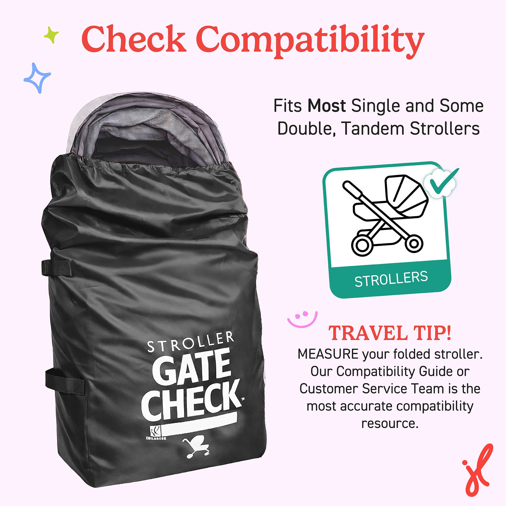 J.L. Childress Gate Check Sac pour poussettes Standard et Doubles – Sac de Voyage pour Poussette, Noir, Noir, Compacte