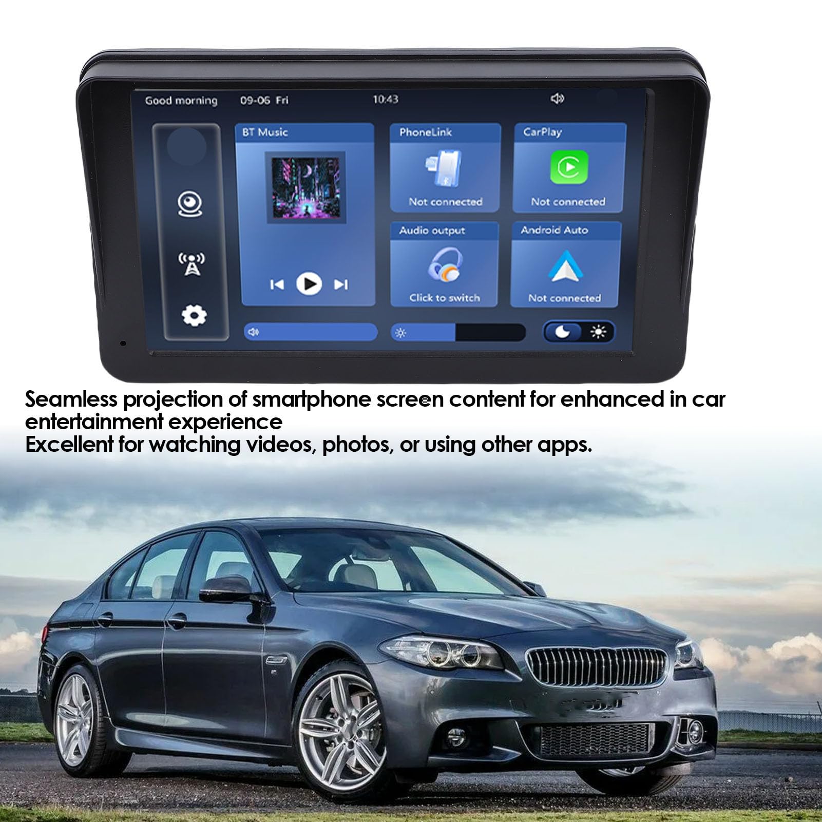 Pissente 7-calowy Bezprzewodowy Samochodowy Zestaw Stereo, Ekran Dotykowy HD IPS z funkcją Bezprzewodowego Automatycznego Tworzenia Kopii Ekranu, do Smartfonów i Rozrywki Samochodowej