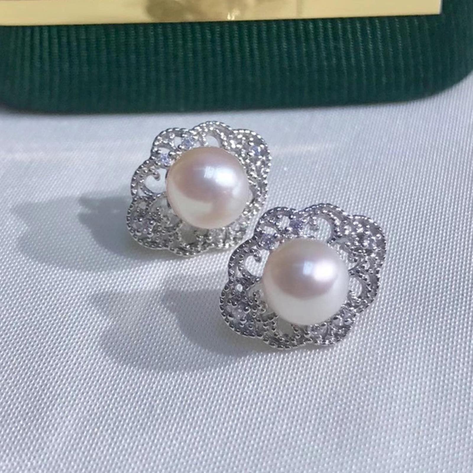 LOKILOKI Pendientes Redondos De Perlas De Agua Dulce Naturales De 7-8 Mm para Mujer Pendientes De Plata Esterlina 925 Joyería Nuevo